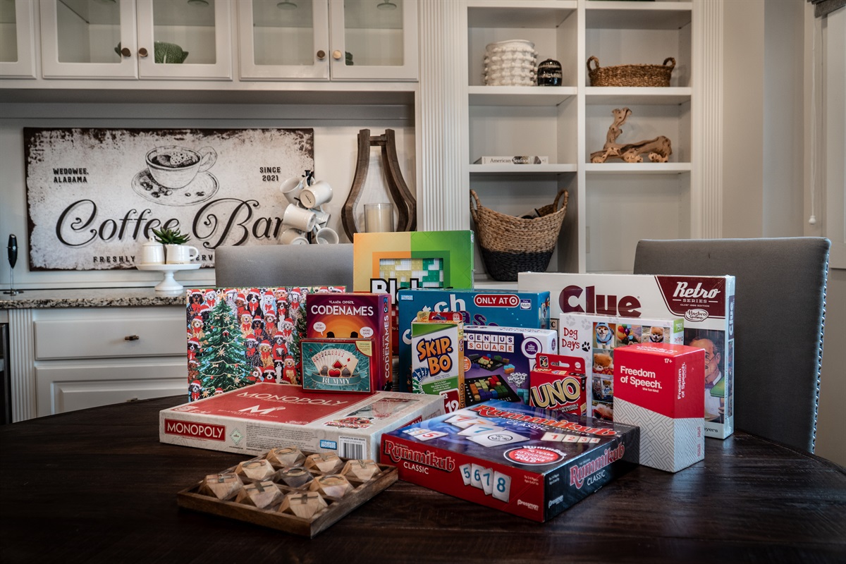 Enjoy a selection of board games, perfect for family fun and cozy nights indoors.