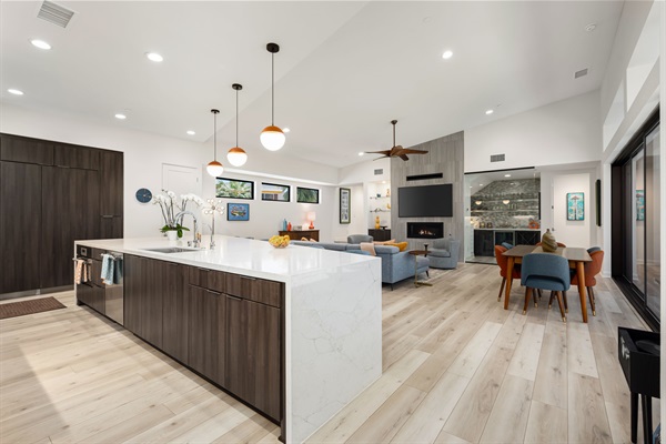 Kitchen, living room, and whisky bar