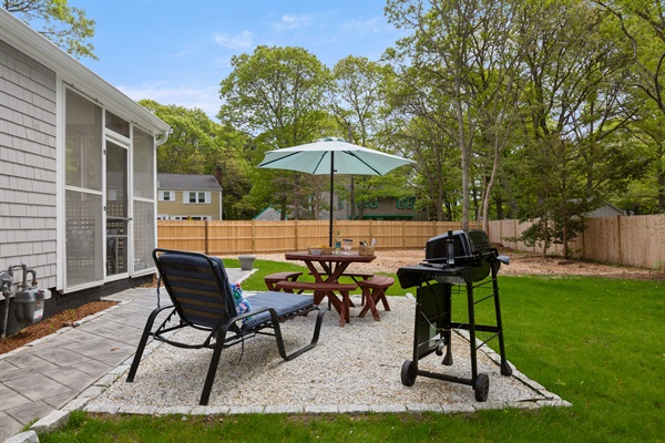 Our grill and seating area invite you to cook, relax, and make memories under the open sky!
