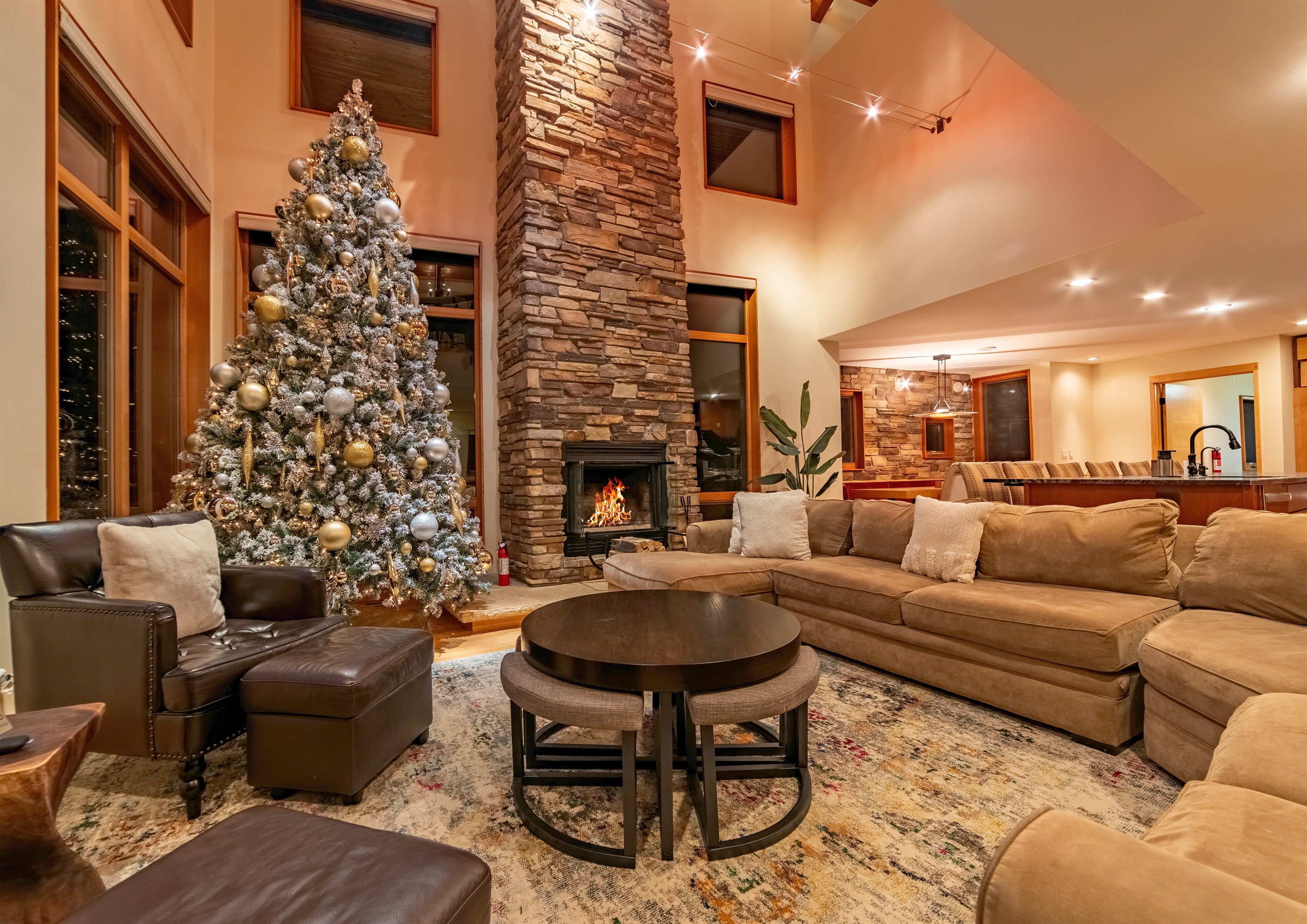 Be inspired by the vaulted 25 ft barrel ceiling, a 12-ft King of Christmas Tree (Holiday Season only), and a wood burning fireplace