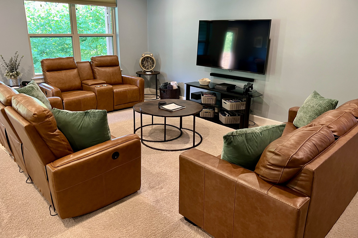There is a PlayStation 4, games, and DVDs to enjoy.