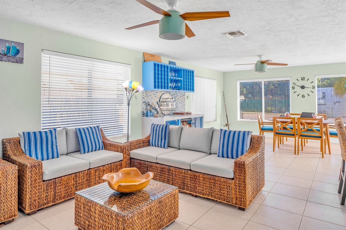 Relax after a long day on the water in the comfy living room.