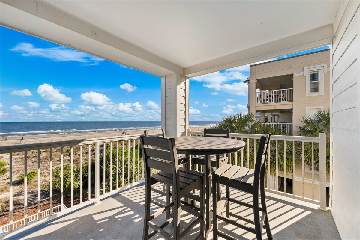 Beachfront dining on porch | Beach Breeze | Oceanview 202 | 1116 Ocean Blvd, Isle of Palms, SC | IOP Escapes