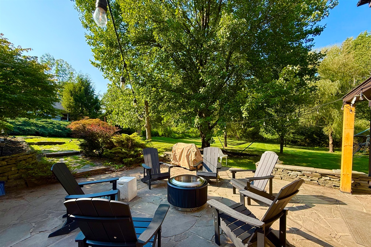 Patio with Solo fire pit and firewood
