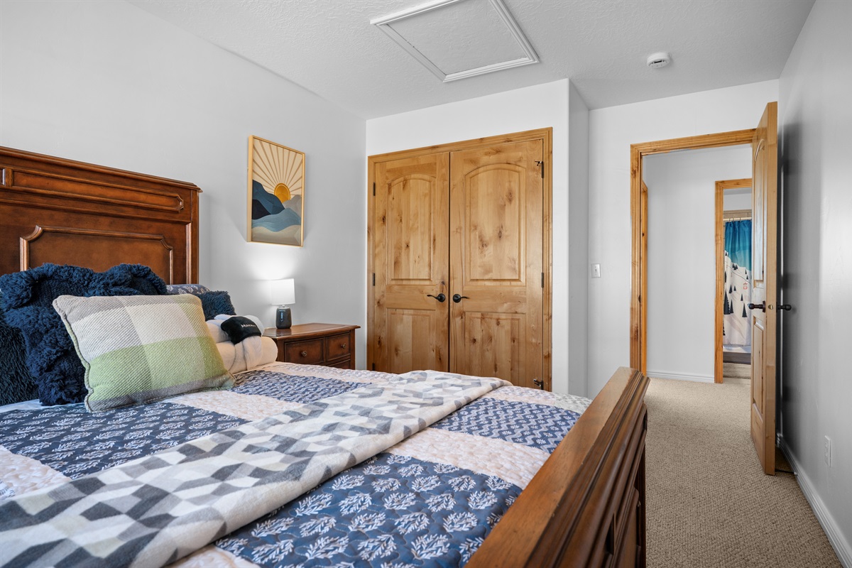 Spacious closet and charming mountain décor.