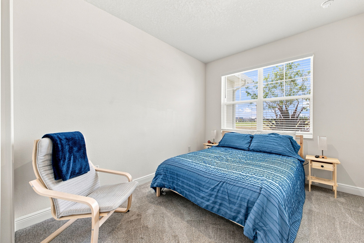 Queen Bedroom At Front Of Home.  Private Area With Bathroom Outside the Door. 