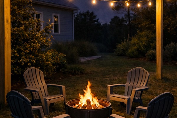 Relax under the stars with our private outdoor fire pit perfect for family fun and cozy evenings