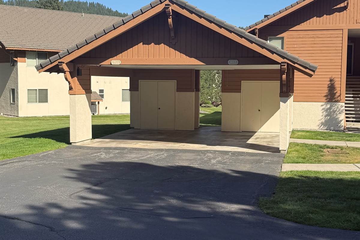 Carport can park two cars tandem