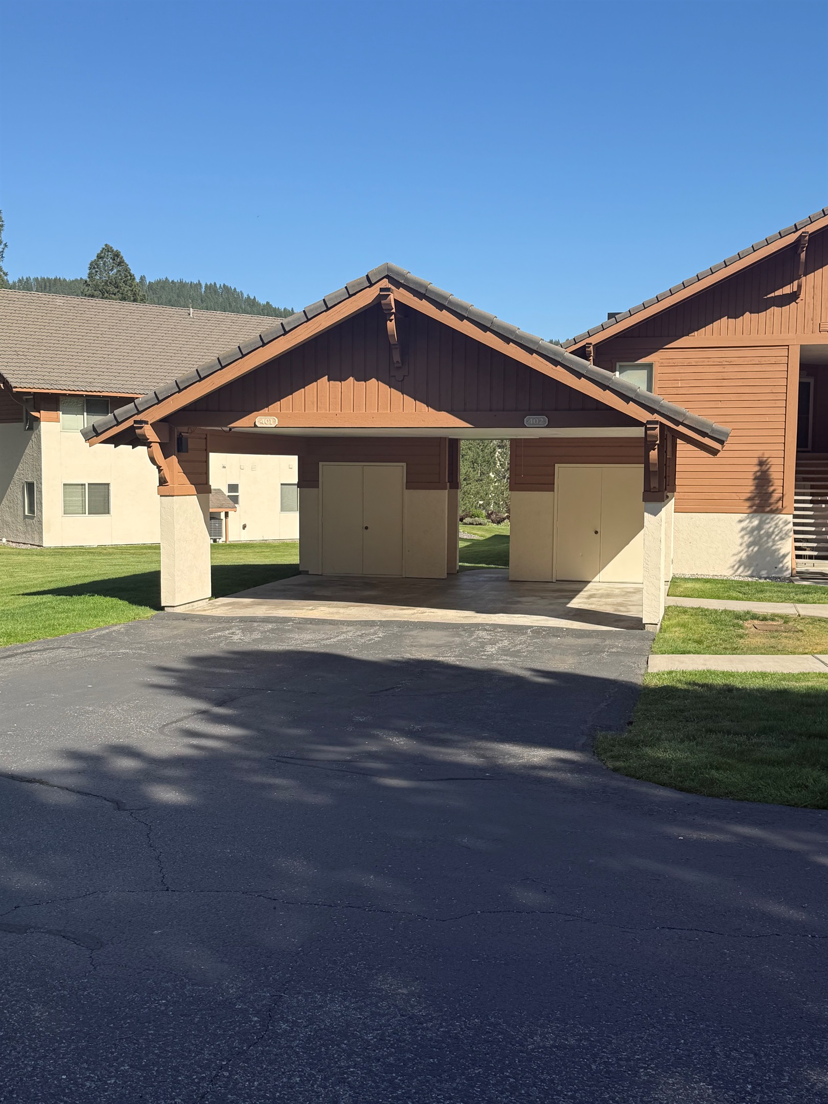 Carport can park two cars tandem