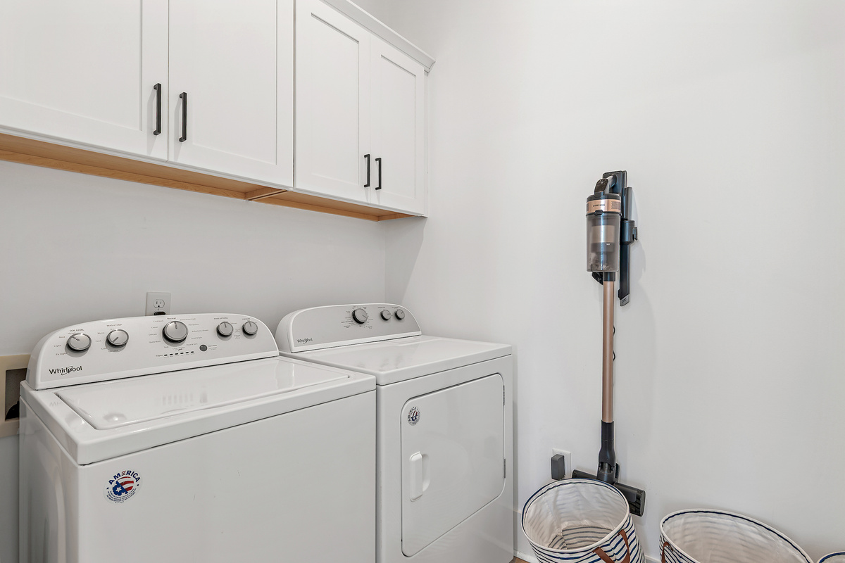 In house washing machine and dryer.