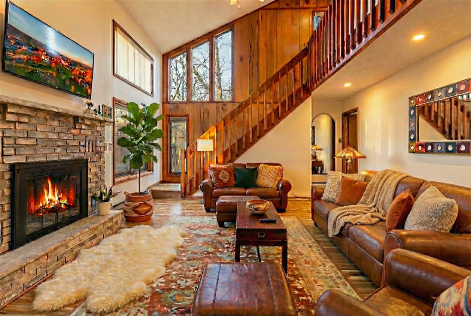 Cozy up for movies and a fire at night in the luxurious challet