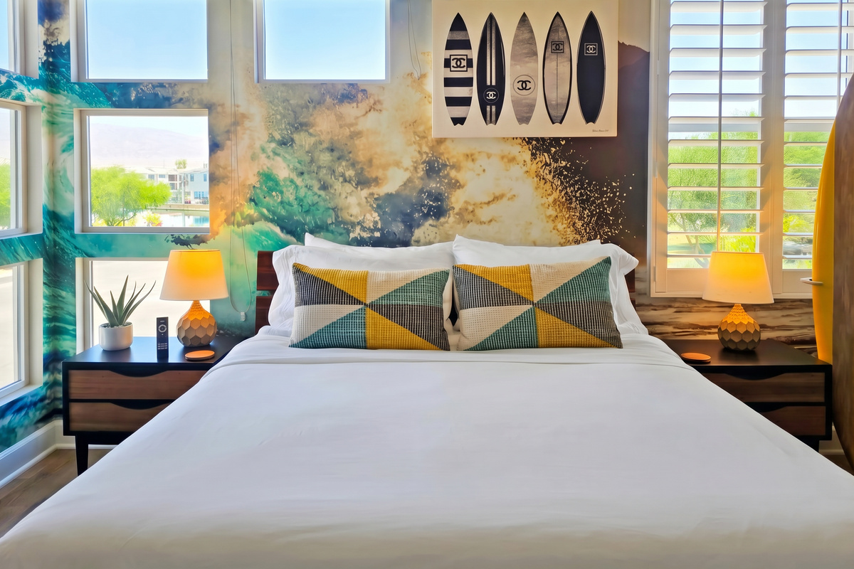 Bedroom #3 features a queen-sized bed, ceiling fan, smart TV and closet (Sleeps 2).