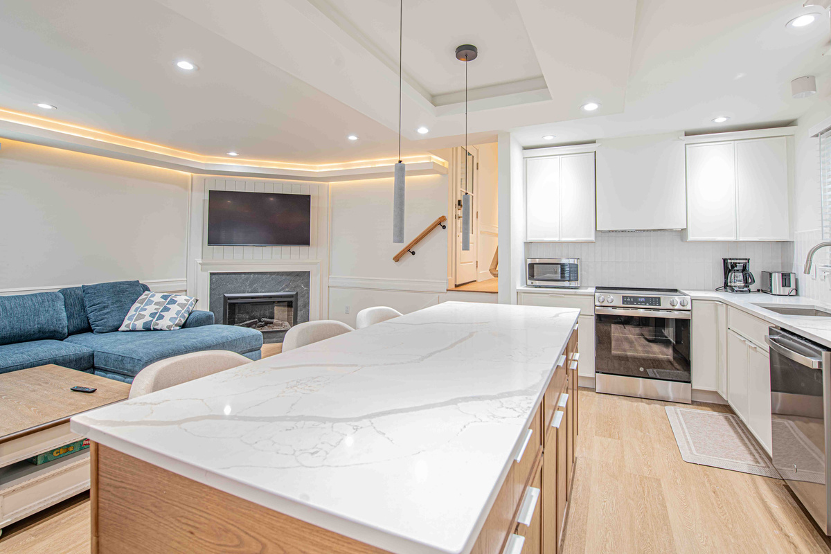 Kitchen Island & Living Area
