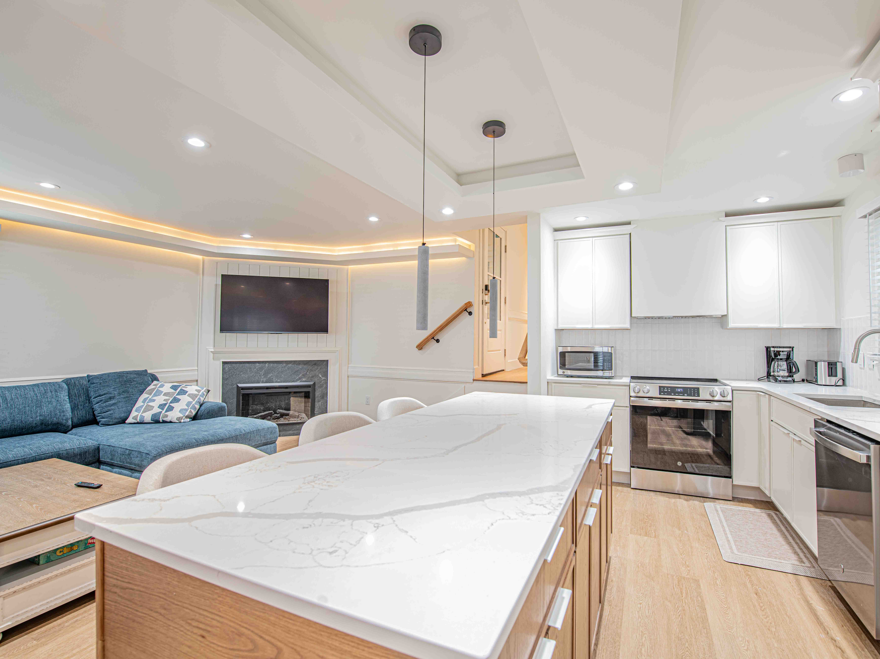 Kitchen Island & Living Area