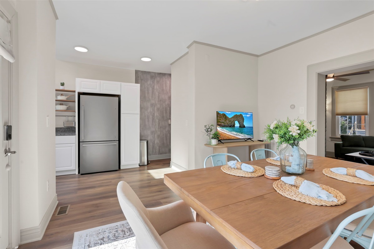 Dining room, looking towards kitchen & TV area