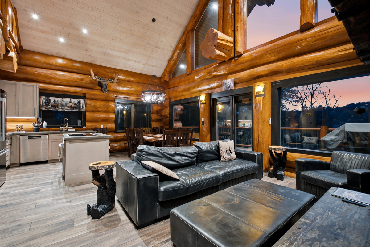 Spacious living room with fireplace and comfortable seating