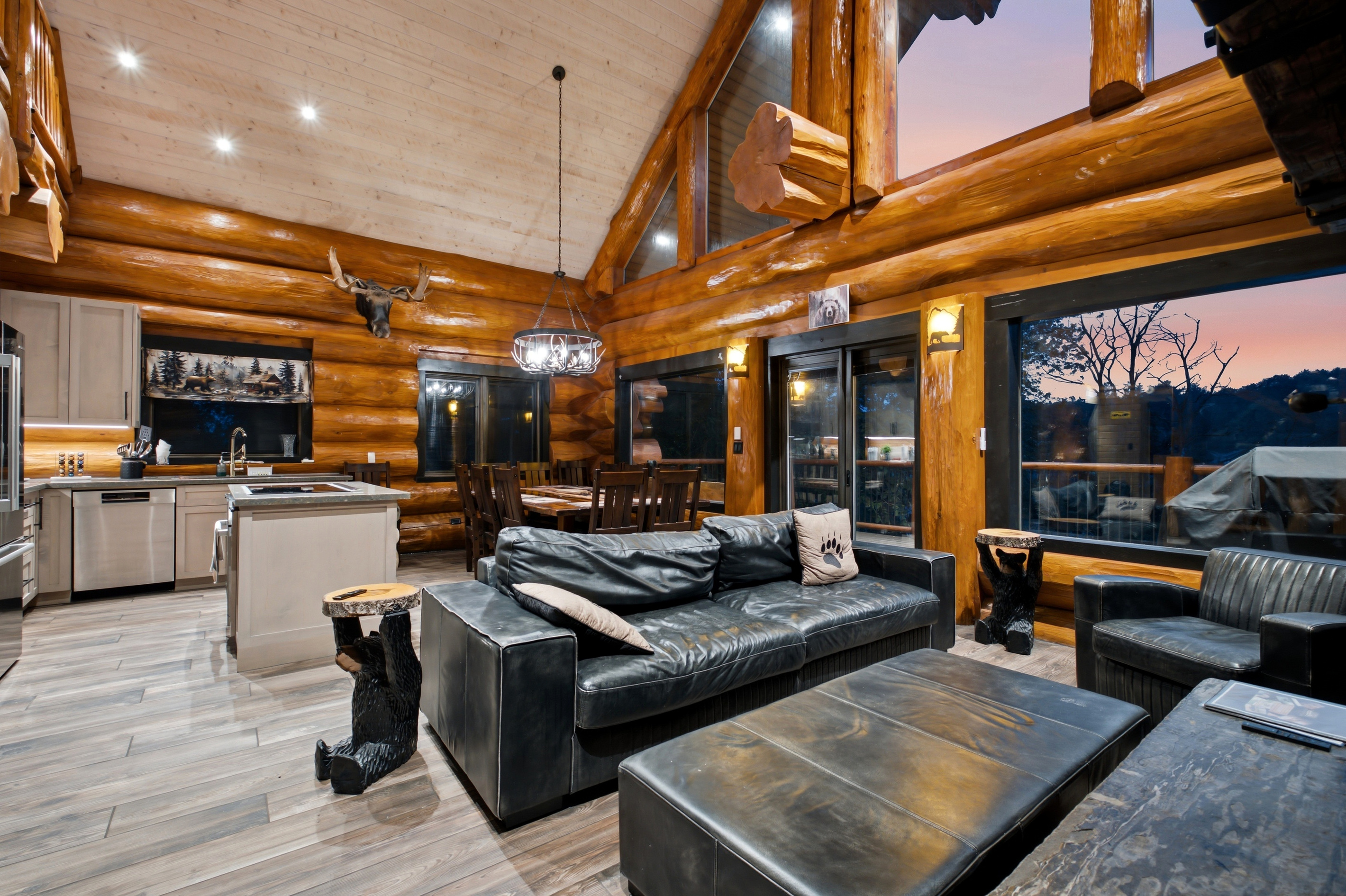 Spacious living room with fireplace and comfortable seating
