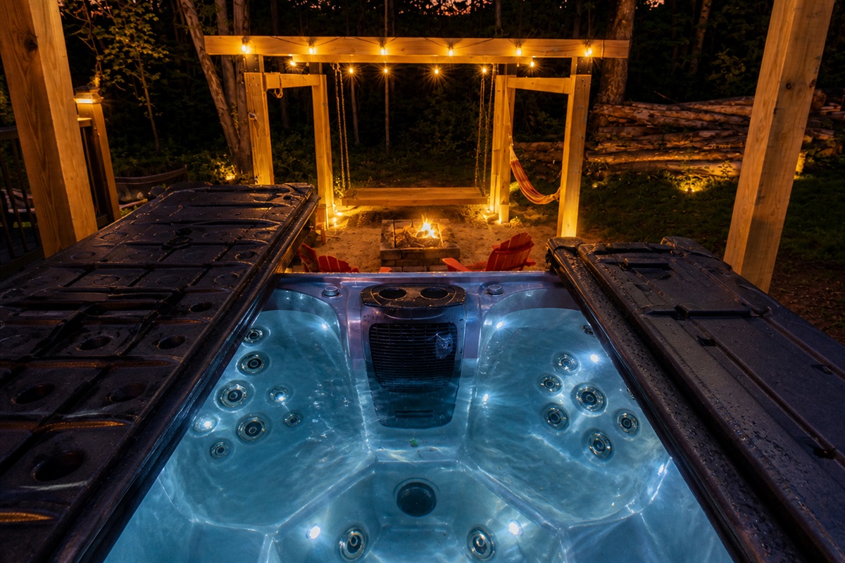 Steel Magnolia - Lake Anna's only container home - vacation rental home.  You will love it here!
**AI generated rendering of the outdoor hot tub space.  Actual photos will be added soon. 