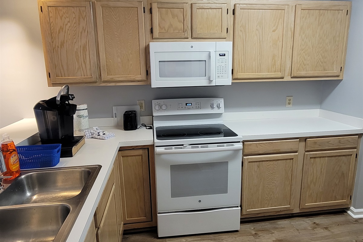 Microwave, stove, coffee maker, toaster
