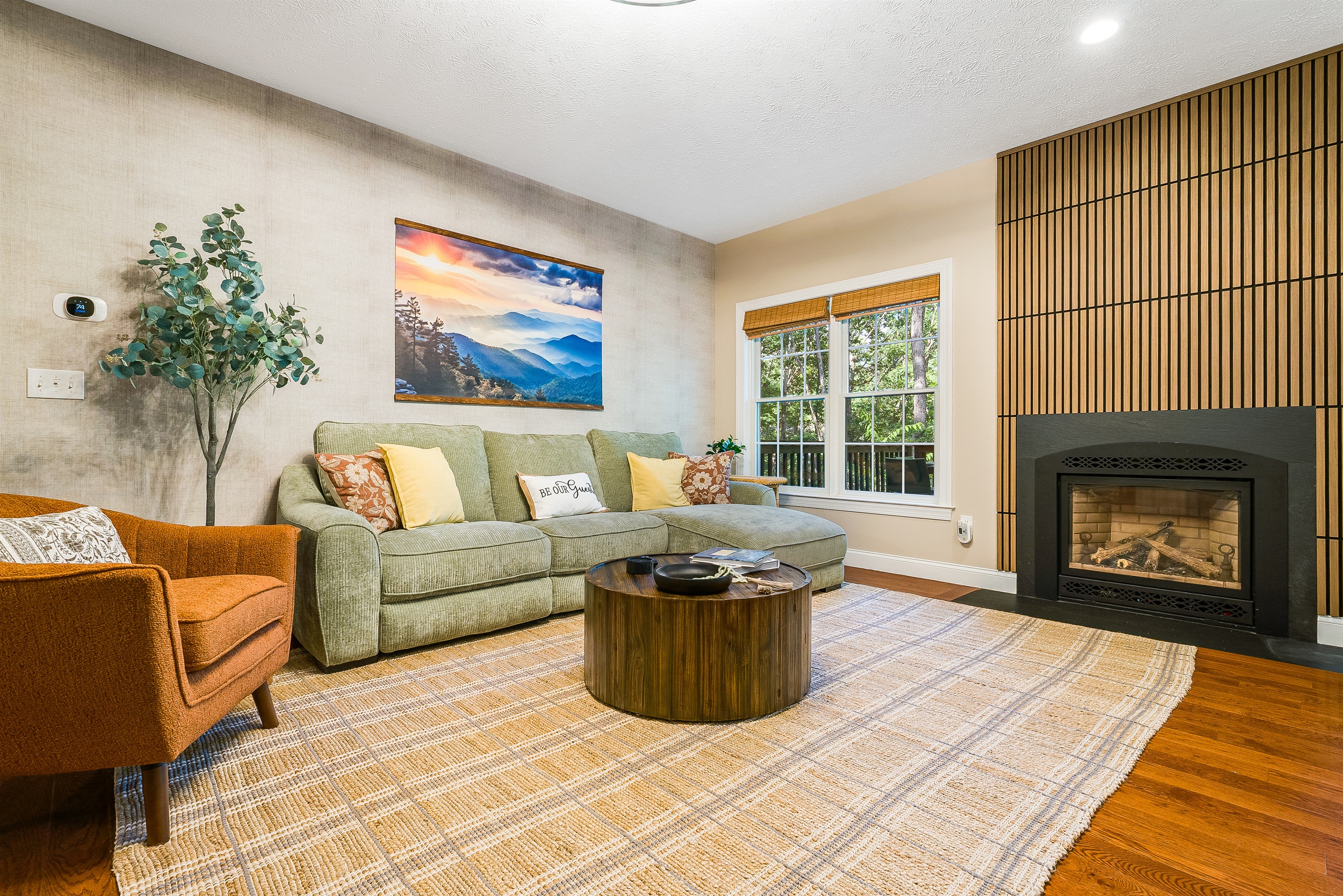 Relax in style — sink into the oversized sectional, admire the mountain views (inside and out), and enjoy movie marathons or quiet nights in.