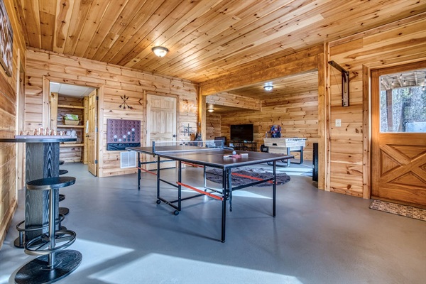 Basement game room includes ping pong, darts, foosball; wall games like connect four, ring toss, and tic tac toe; and plenty of board games, puzzles and more!