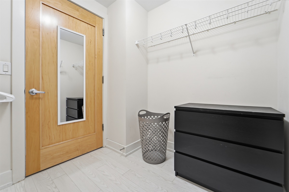 Walk-in closet off the bedroom provides ample storage for luggage and any extras you want to store away.