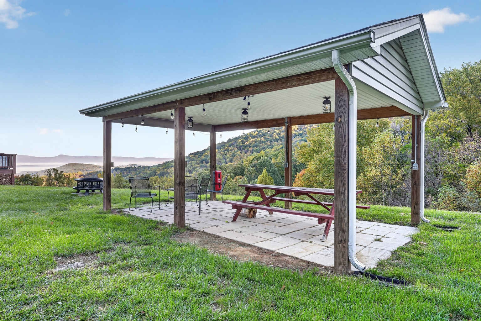 The large covered picnic pavilion where you can also enjoy views of the bordering Shenandoah National Park, Page Valley, and surrounding mountains.