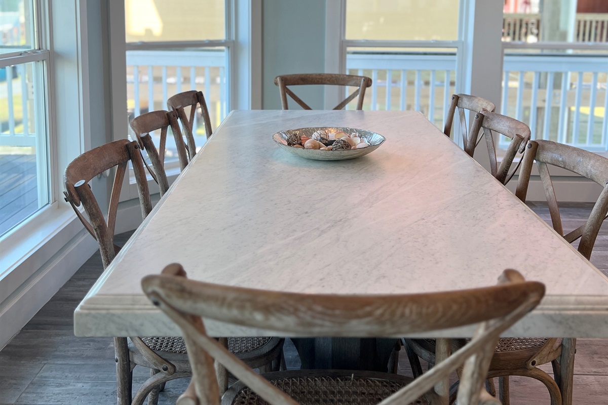 Crystal Paradise Kitchen: Bright kitchen with luxurious marble surfaces and generous 8-seat layout.