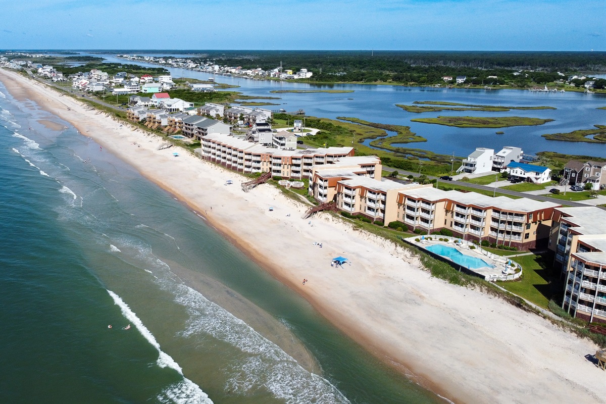 The beach, Topsail Dunes, and the sound at the rear