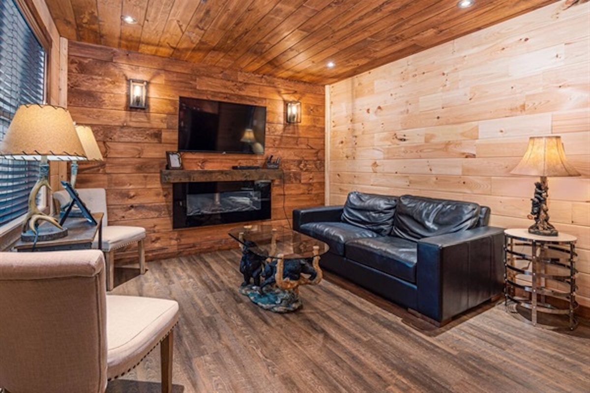 Cozy living room with fireplace and comfortable seating