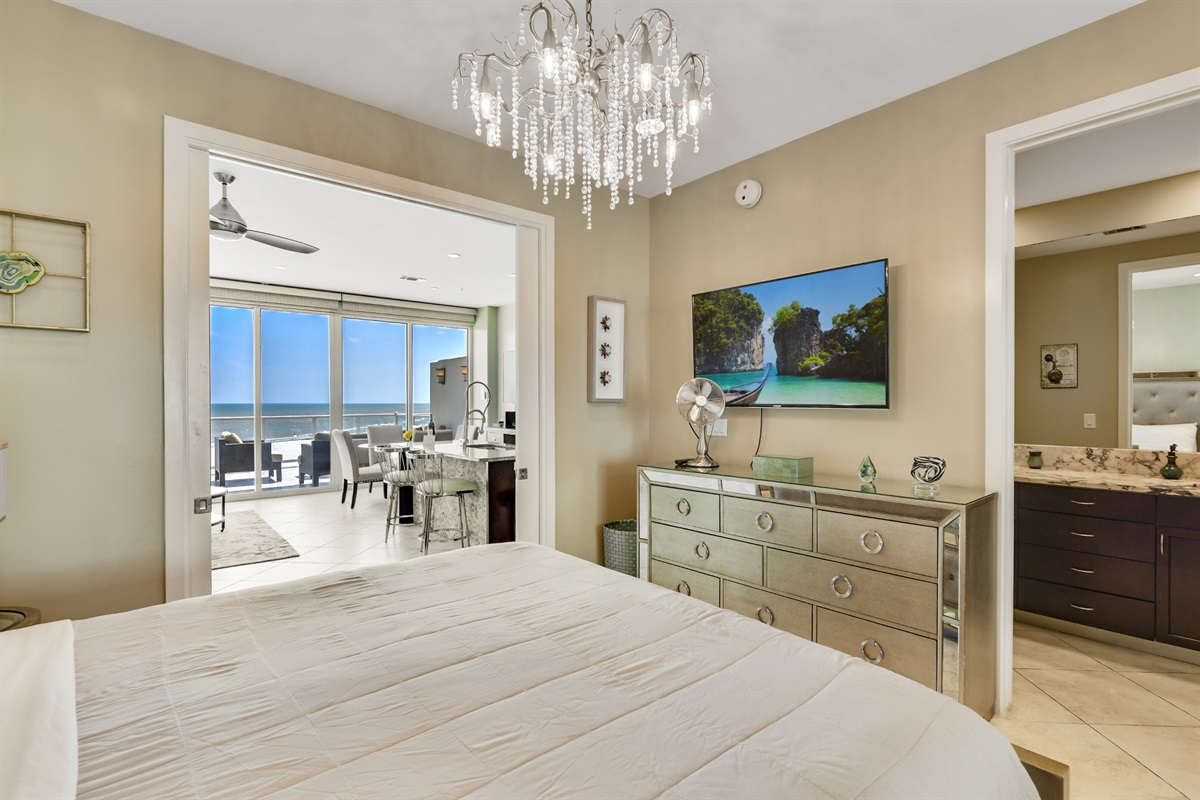 Master bedroom with KING bed and 55 inch television!