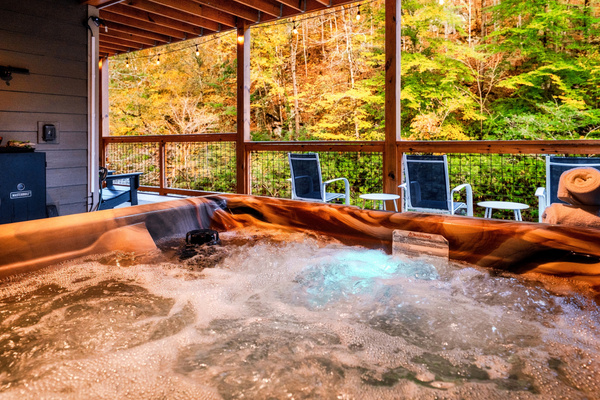 Unwind and relax in the hot tub  after that long hike with the calming sound of the river that flows right beneath you. Will this be your next getaway?