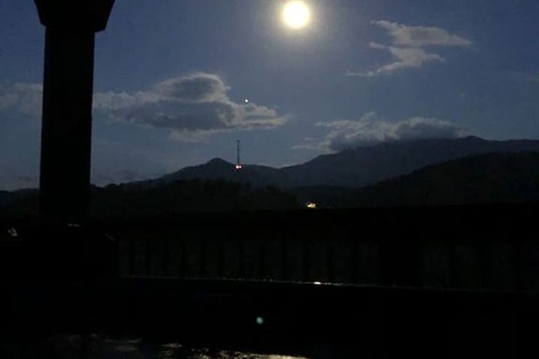 Full moon over Mt. LeConte from the hot tub