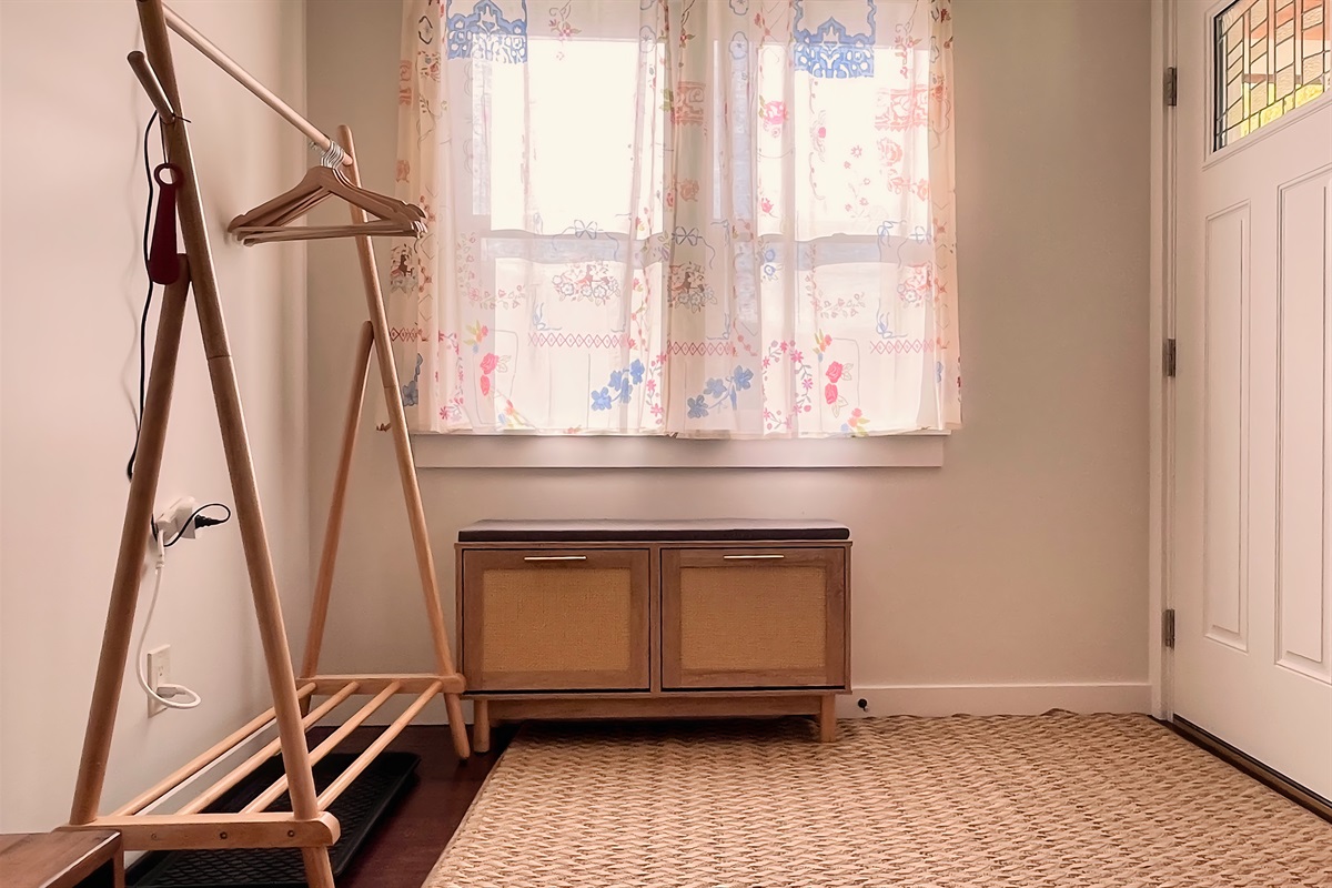 Welcoming entryway with space to kick off boots, wipe muddy paws, and settle in after a day on the trails.