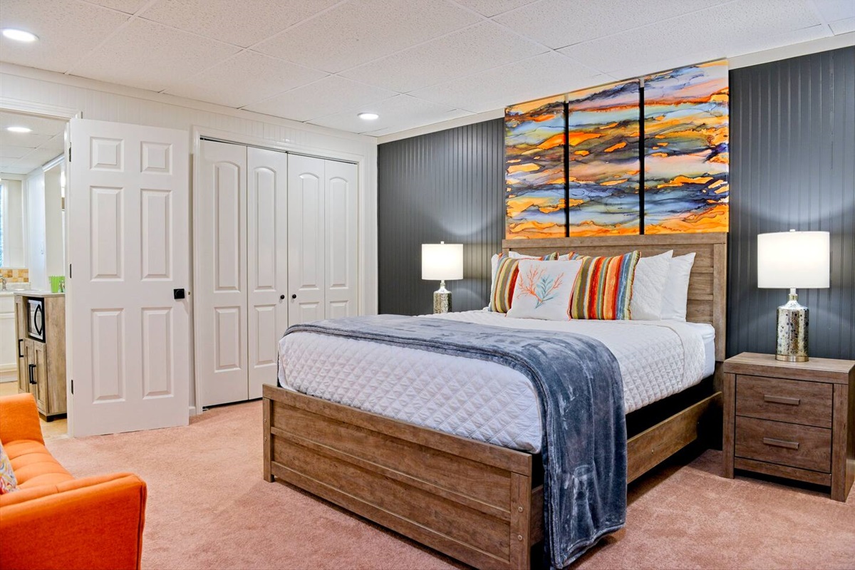 Bedroom 4 - Queen Bed. Gorgeously designed and additional comfortable seating at the foot of the bed!