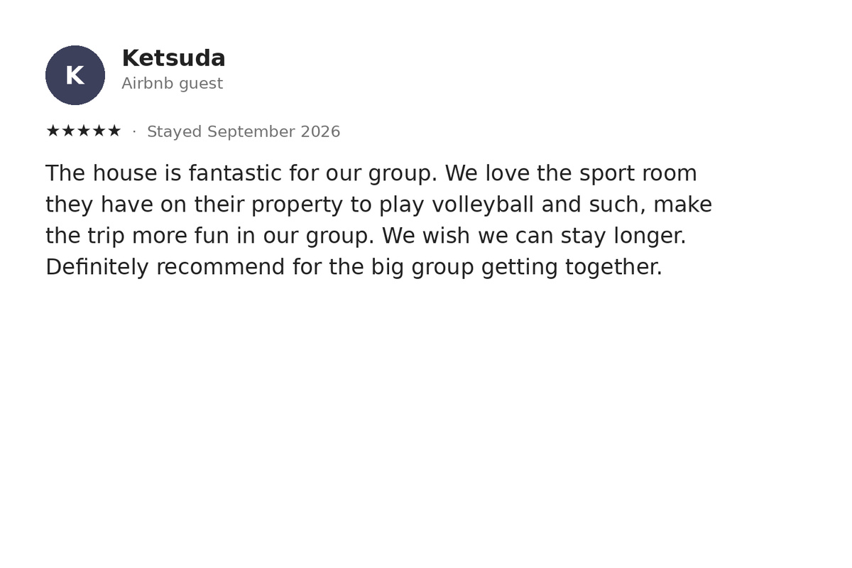A real five-star guest review — one of 140+ at 4.97 stars.