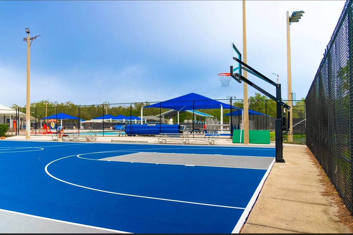 Basketball courts at the park across the street.
