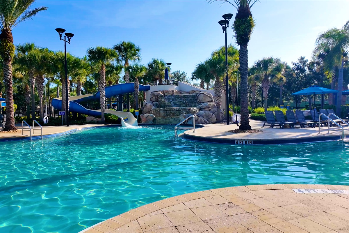 Zero entry pool with water slide