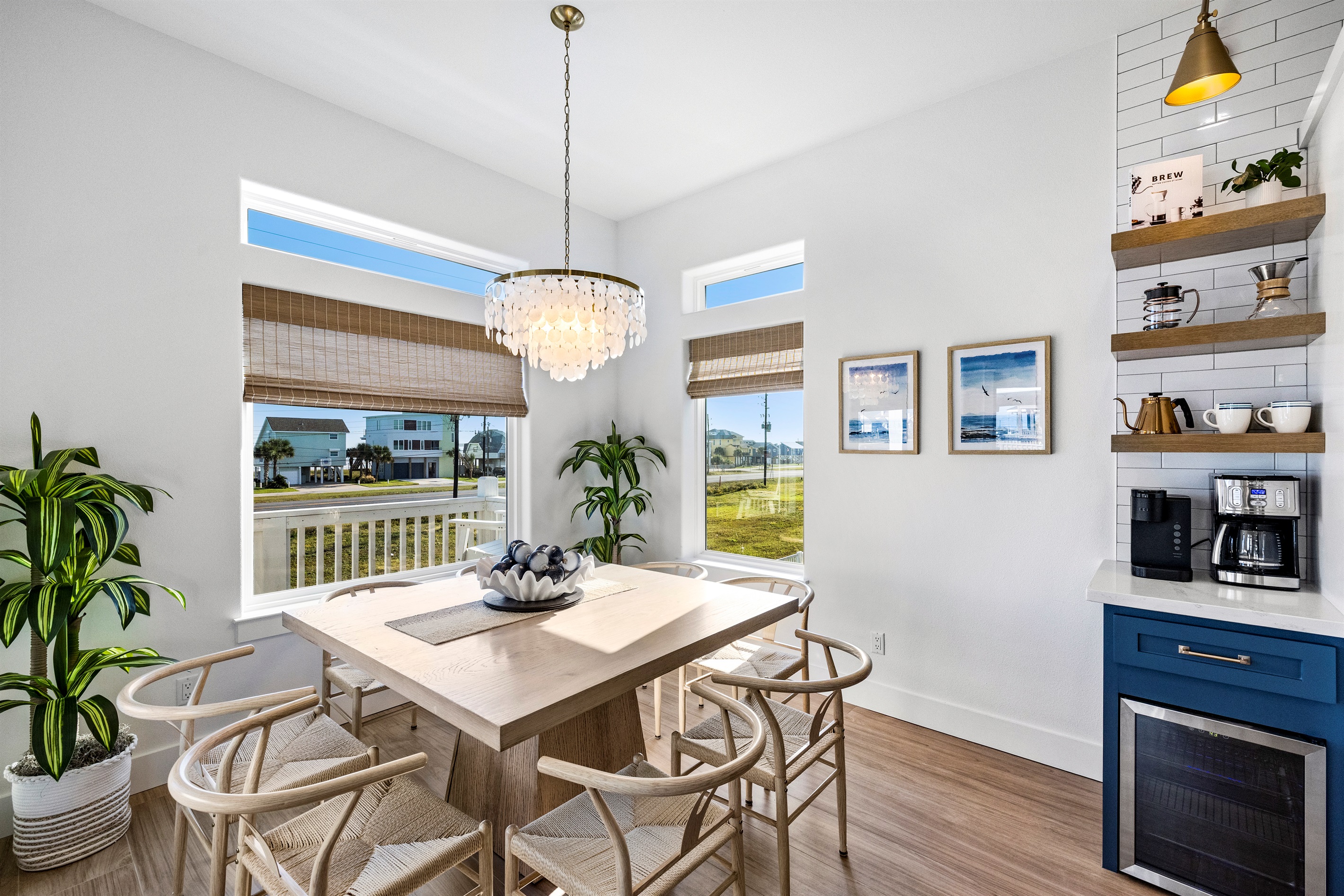 Fully stocked coffee bar and wine fridge. Four ways to make coffee!