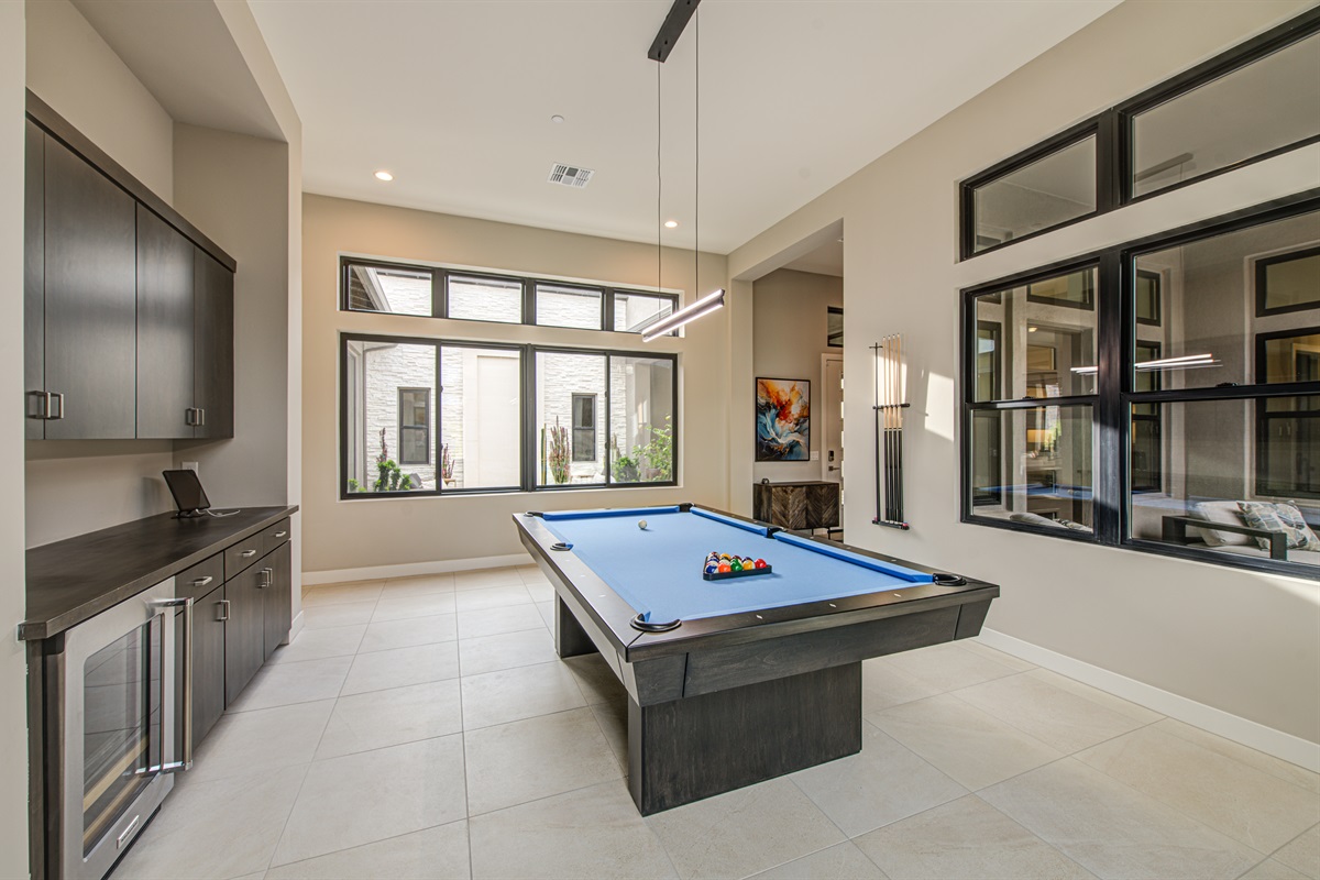 There's always time for a game of pool.  Beautiful pool table.