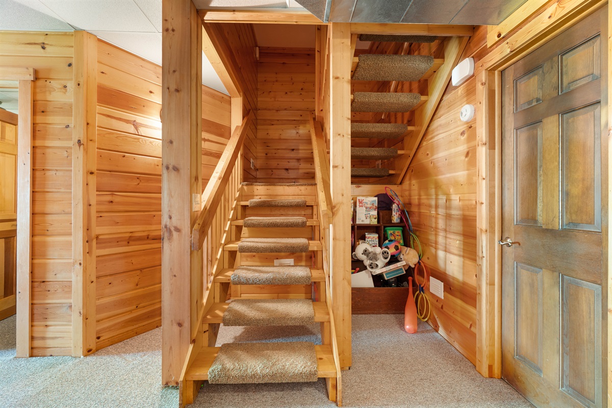 Stairs from ground level entry up to the main level.
