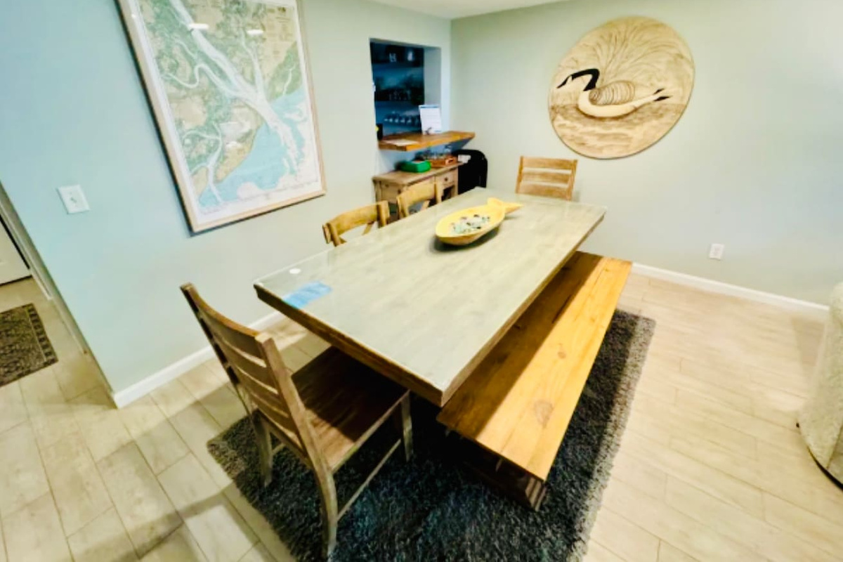 Dining table with bench seating