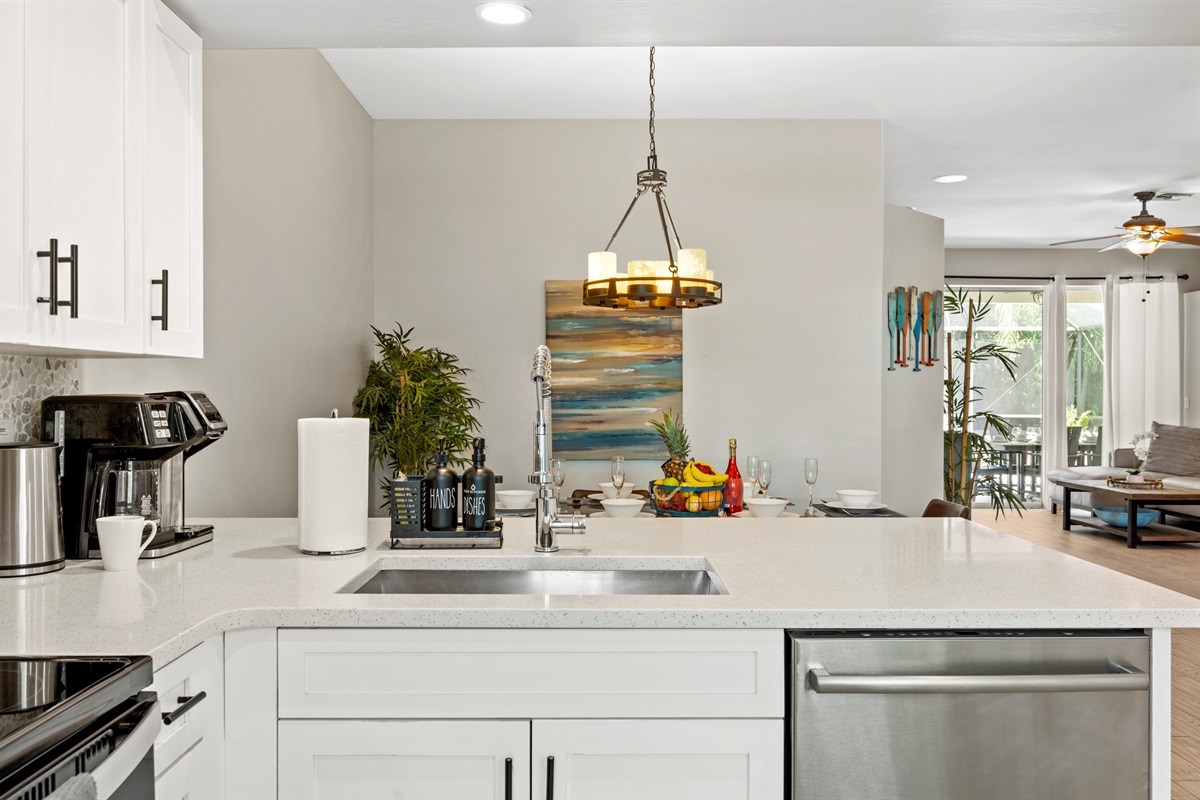 Newly updated kitchen and dining area with room for everyone to cook and connect