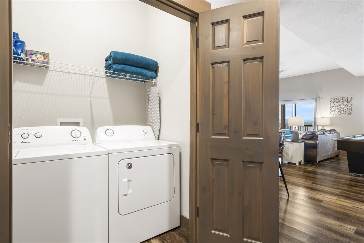 Lower washer and dryer for guest use! We provide the detergent too!