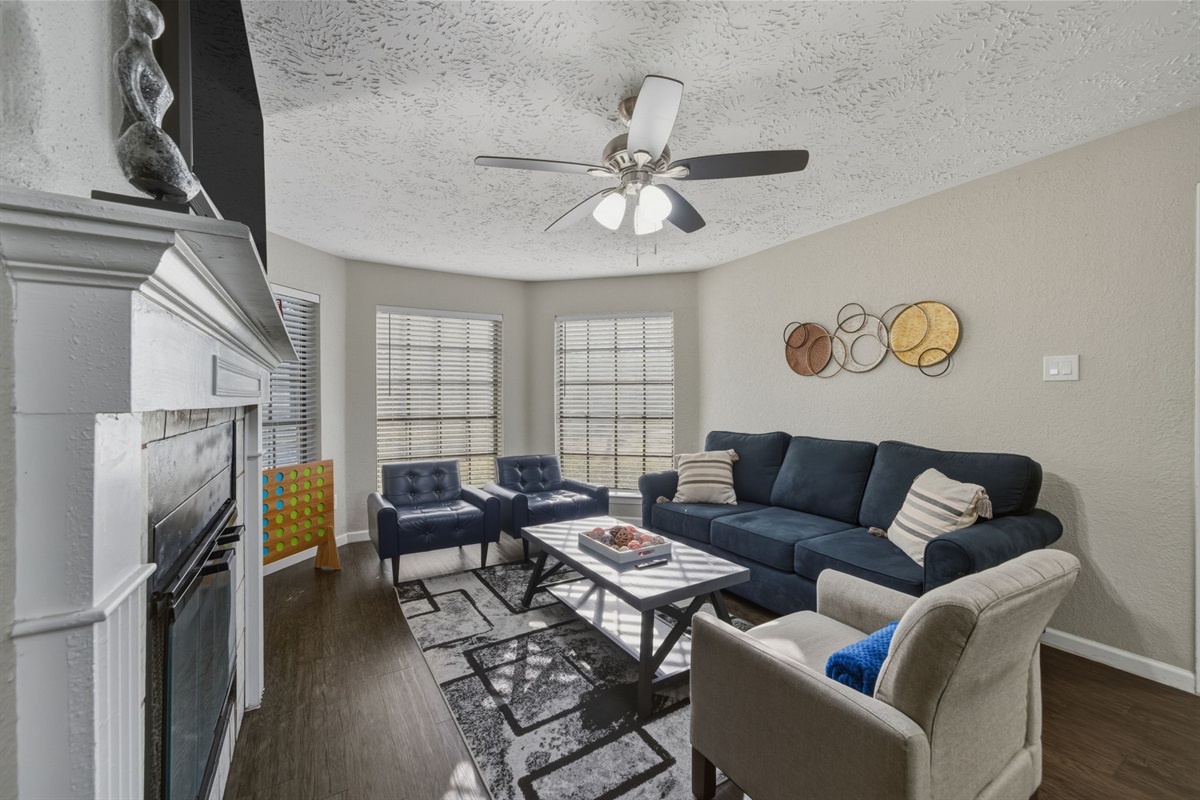 Spacious seating area for relaxing after a day in Houston.