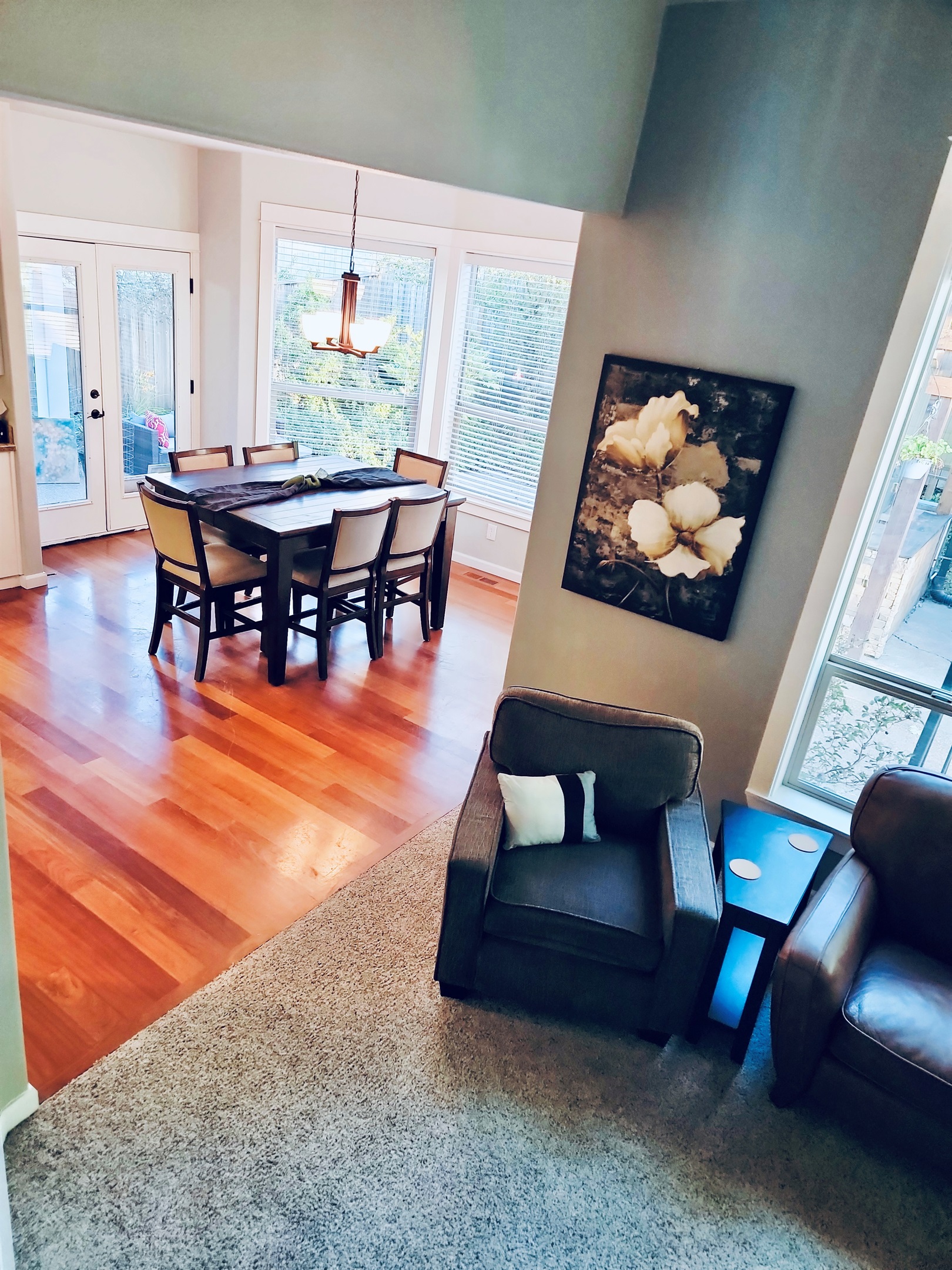 View from second floor landing, to Living Room 2 and Dining Room 2