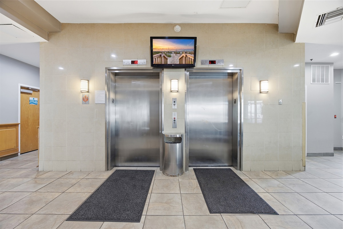 Elevators are near the indoor pool , or you can take the steps to the 2nd Floor
