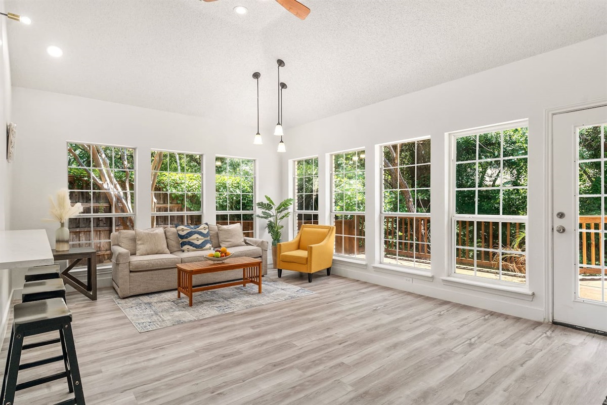 Elegant lounge area designed for relaxation, entertainment or a dedicated workspace.
