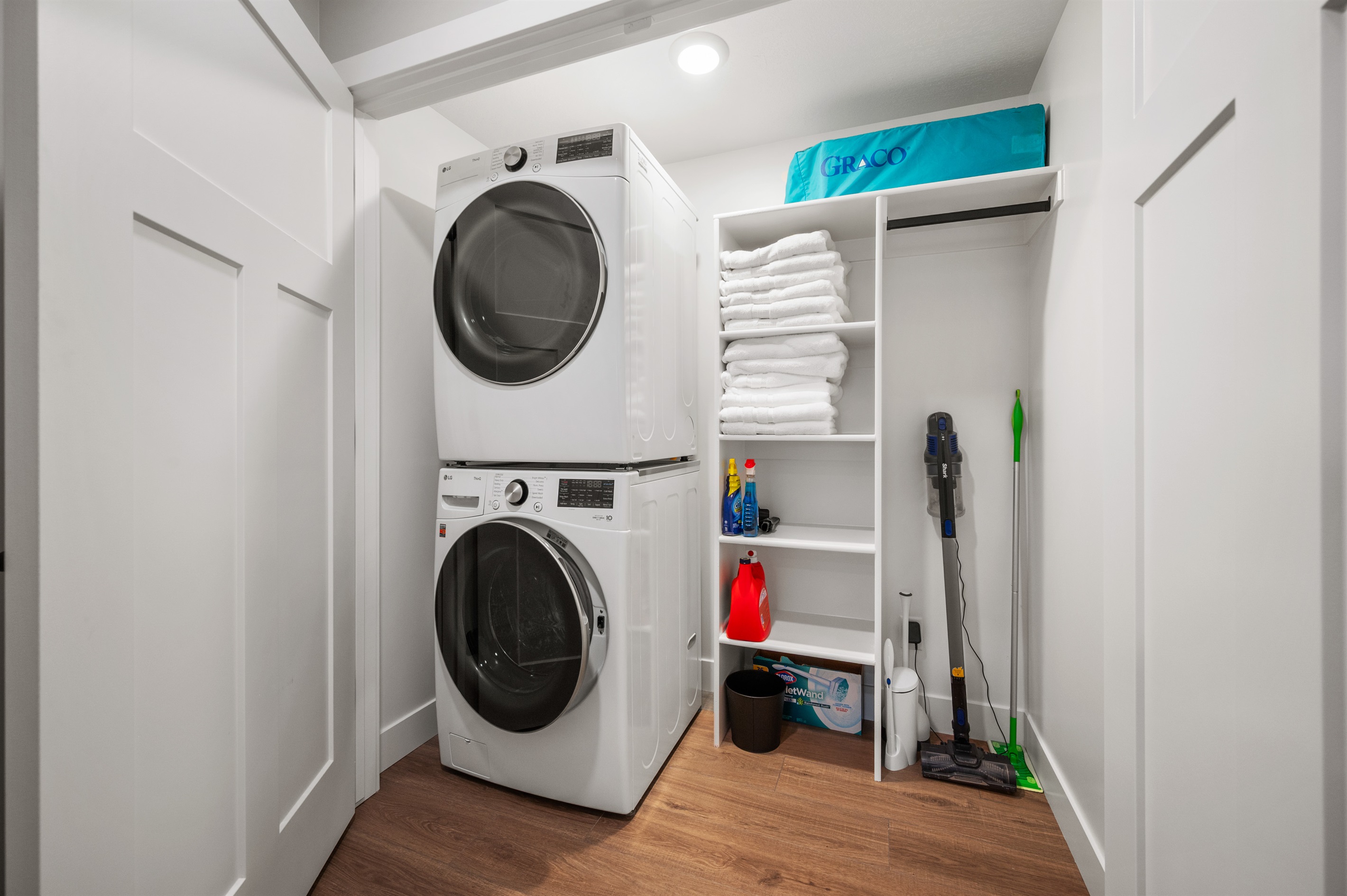 A second laundry area is available, where the Pack ’n Play is conveniently stored.
