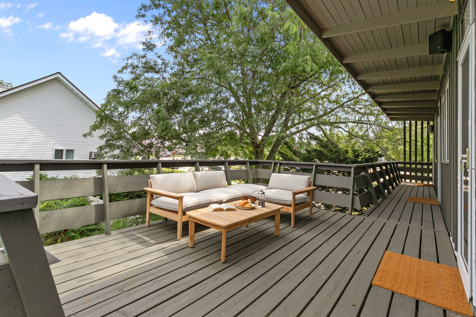 Sit back and enjoy a cup of coffee on the upper deck, where fresh air and peaceful views set the perfect tone for your day.